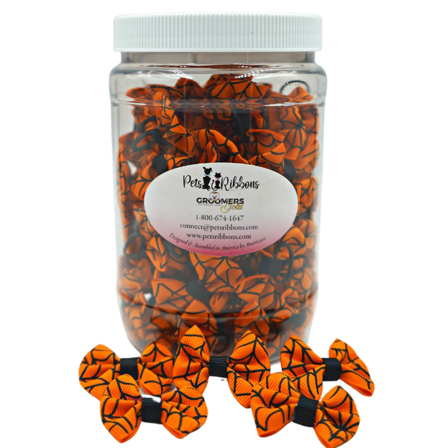 GG109S | 50-100 Halloween Spider Web Dog | Cat bows in Jar|Pets Ribbons